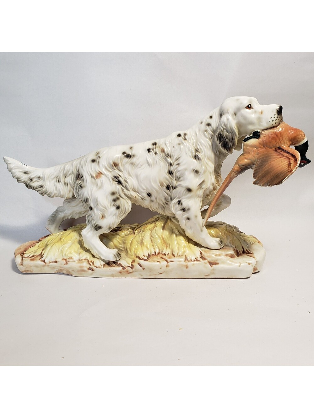 Vintage Japan Norcrest Pheasant Game Hunting English Setter Dog Figurine  9.25"L